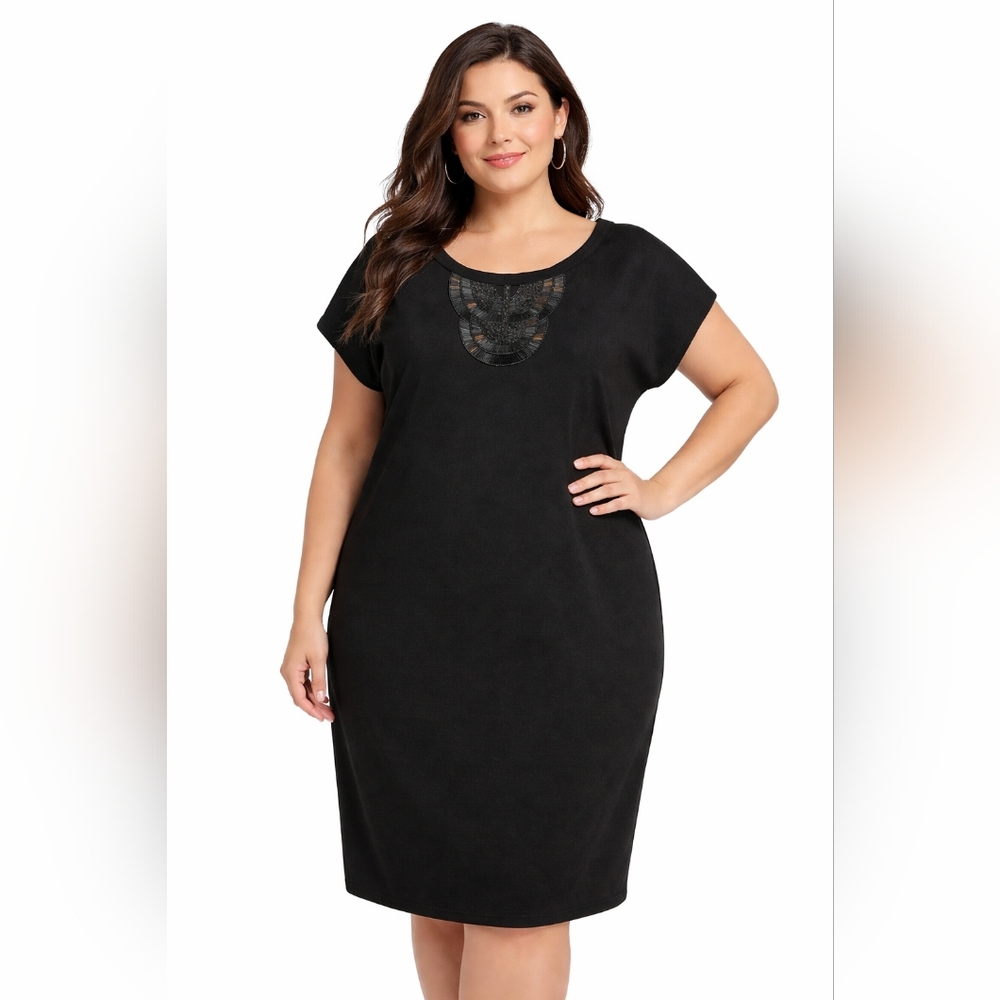 Dana Buchman Black Shift Dress with Beaded Neckline Size 2x